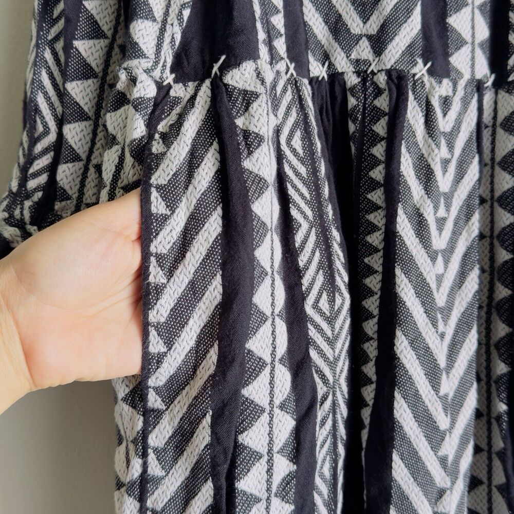 Maeve by Anthropology Dress Sz XSP Black White Geometric Print Tassels Bohemian - Picture 7 of 16